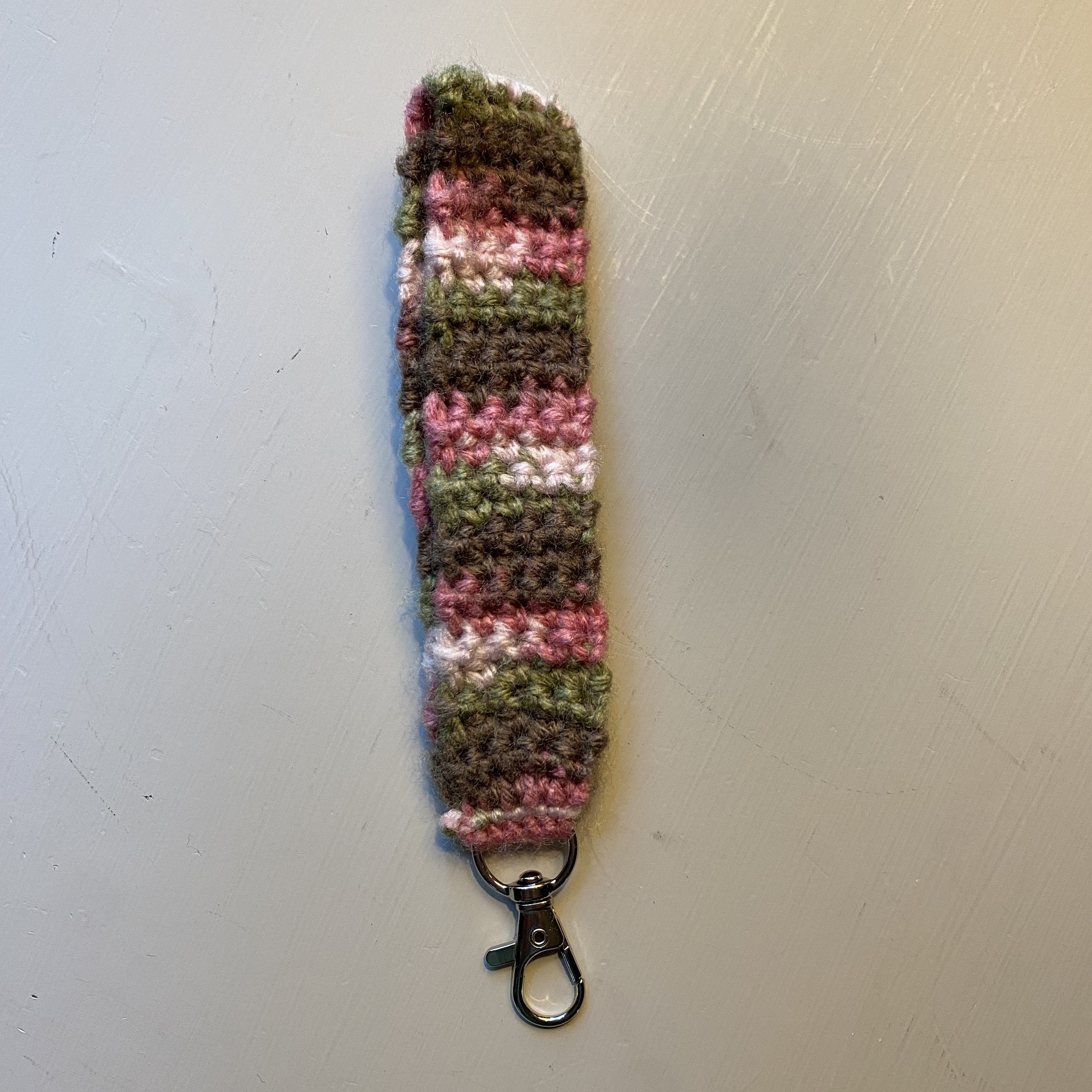 Crochet Keychain Pink, Green, and Brown